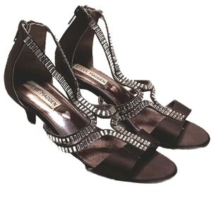 Steve Madden Sandal Satin Black 2" Kitten Heel Straps Back Zipper Size 2 1/2